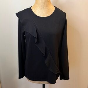 Anne Klein Black Long Sleeve Ruffle Top